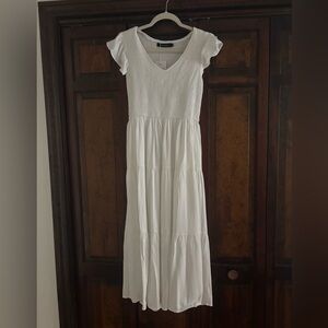Off white Ruffled Tiered Maxi Dress with Flutter Sleeves
